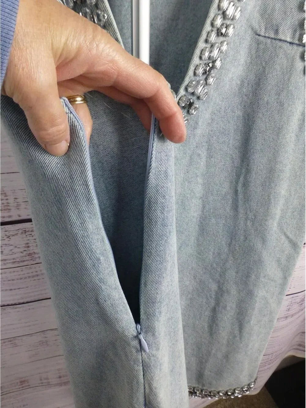 Miss Rosier Women's XL Light Wash Denim Vest Top Rhinestone Embellished K4 - Picture 7 of 16